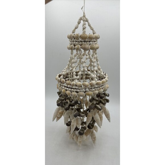 Dangling Shell Chandelier Handmade Wind Chime Home Decor 14x6” Nautical Ocean - Picture 3 of 10